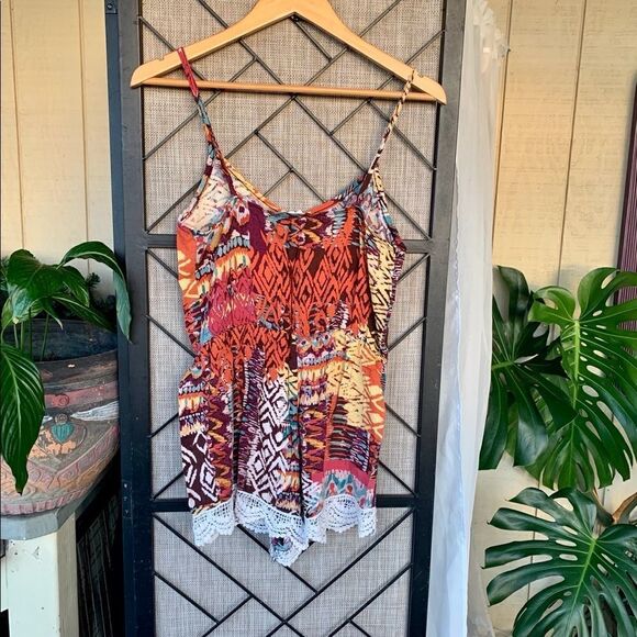 Poetry Orange Tribal Designs Romper Small - Picture 3 of 3